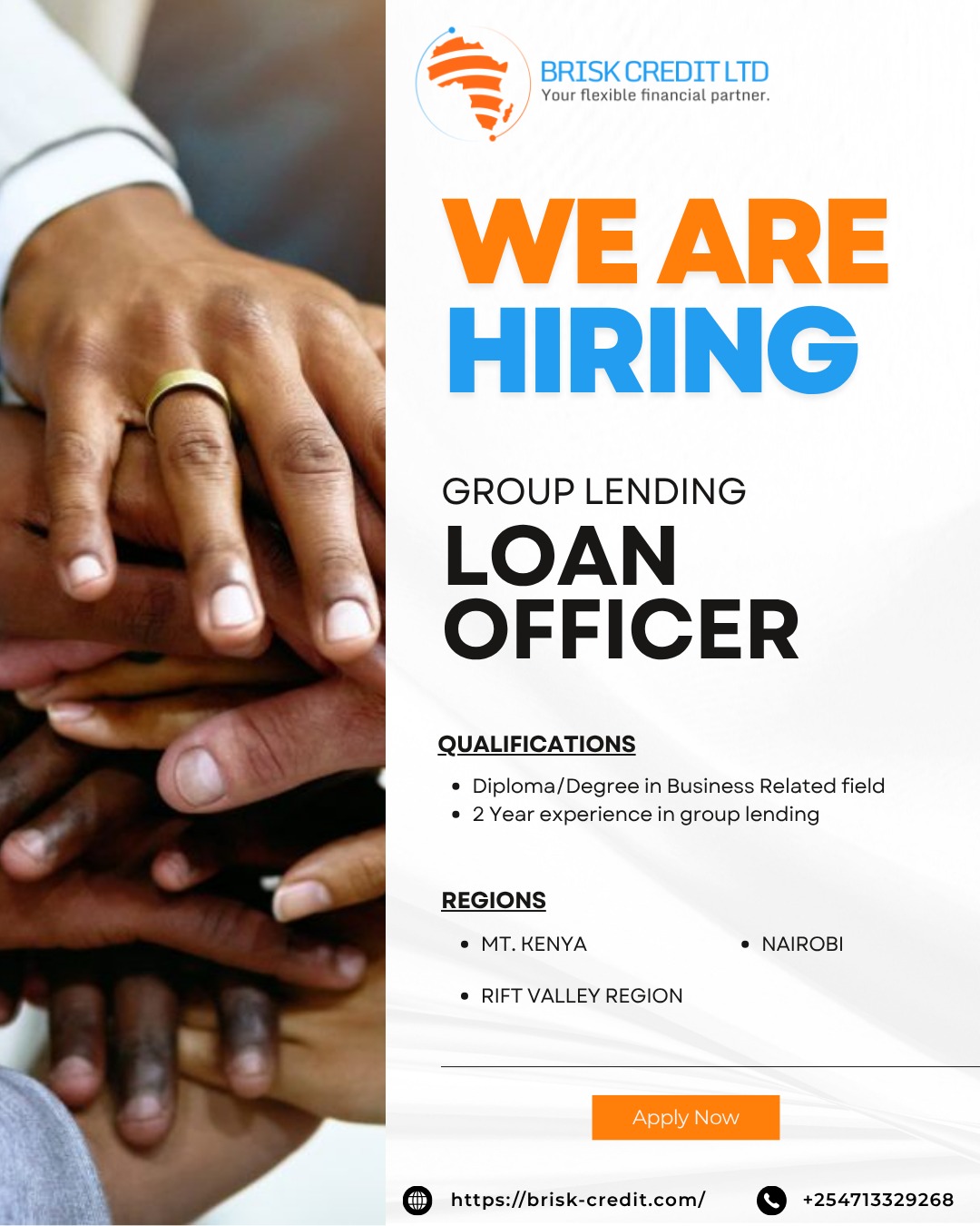 Brisk Credit hiring poster for the Group Lending Loan Officer role