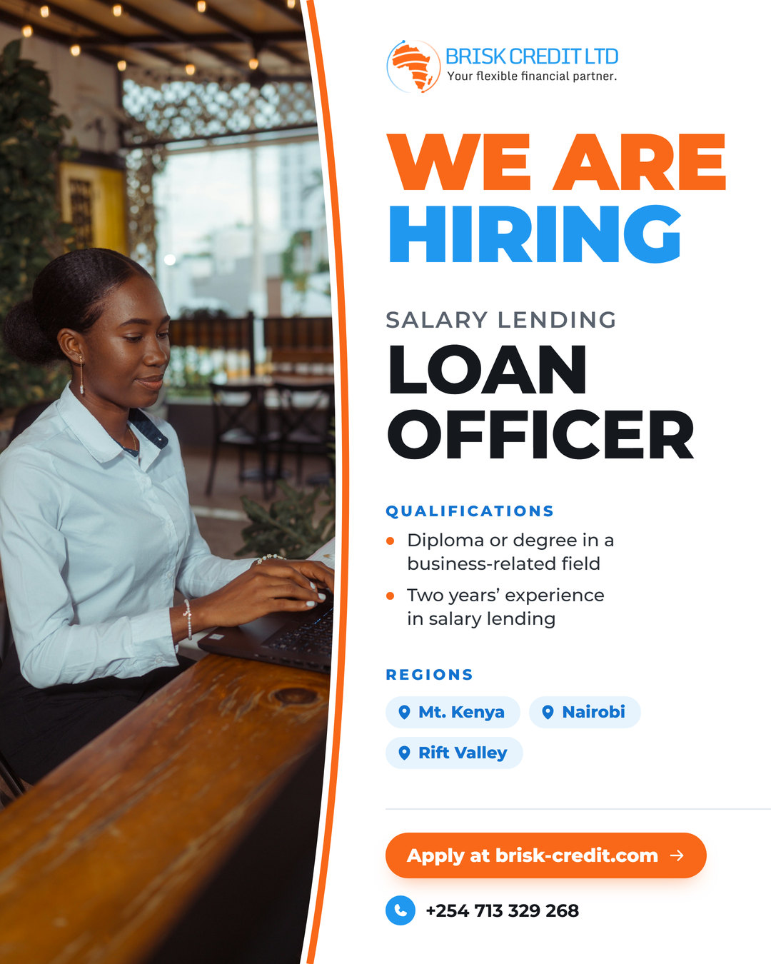 Brisk Credit hiring poster for the Salary Loan Officer role